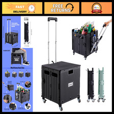 Portable Folding Utility Cart - Rolling Shopping Trolley with Lid  4 Wheels for