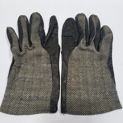 Women's Herringbone and Leather Gloves size M