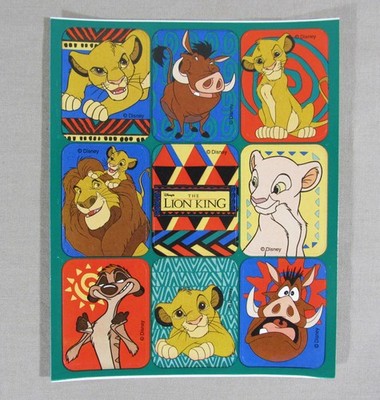 Vintage Disney's The Lion King Movie Stickers - 1 Sheet has 9 Stickers