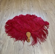 Red Bridgerton Regency Victorian ostrich feather fan large burlesque cabaret