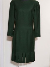 Valentino Vintage Dress Size 6 92cm 36in Pleated Moss Green Wool