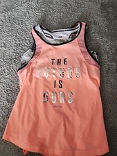 Justice Active Girls 2Fer Orange Mesh Tank Top Sport Bra Set Size 12