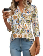 3/4 Length Sleeve Womens Tops Dressy Casual Blouses Spring Summer Fashion V N...