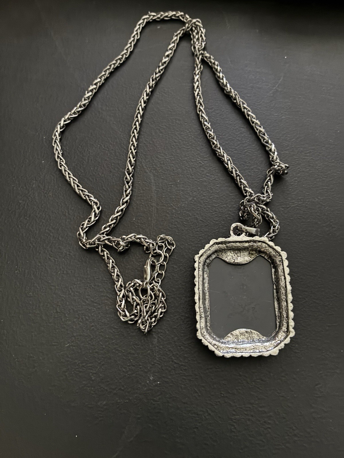 Silver Chain Necklace with Pink Rectangular Charm… - image 2