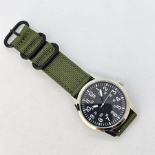 Men's Field Watch 42MM Large Gray Case Black Dial Army Green Canvas Band Straps