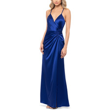Blondie Nites Juniors' Pleated V-Neck Evening Gown, Indigo, SIZE-11