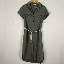 Lucky Brand Casual Green Button-Up Shirt Dress With pockets Office Safari Errand