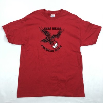 Hanes Heavyweight S&M Bikes American Made Graphic T-Shirt Men's Red Size L