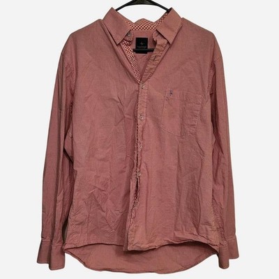 Tailorbyrd Men's Button Front Shirt Size L Red Mini Gingham Check Cotton Stretch