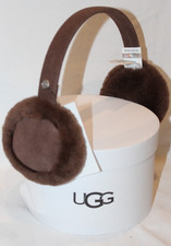 NIB UGG WOMEN'S GIRLS  SUEDE SHEARLING EAR MUFFS BROWN OSFA NIB