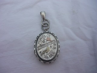 Antique Sterling Floral /Engraved Photo Locket Bird/Butterfly Gold Accents