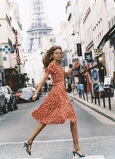 Faithfull The Brand Ari Midi Dress Jasmine Floral Red XS AU 6 / US 2 A Line