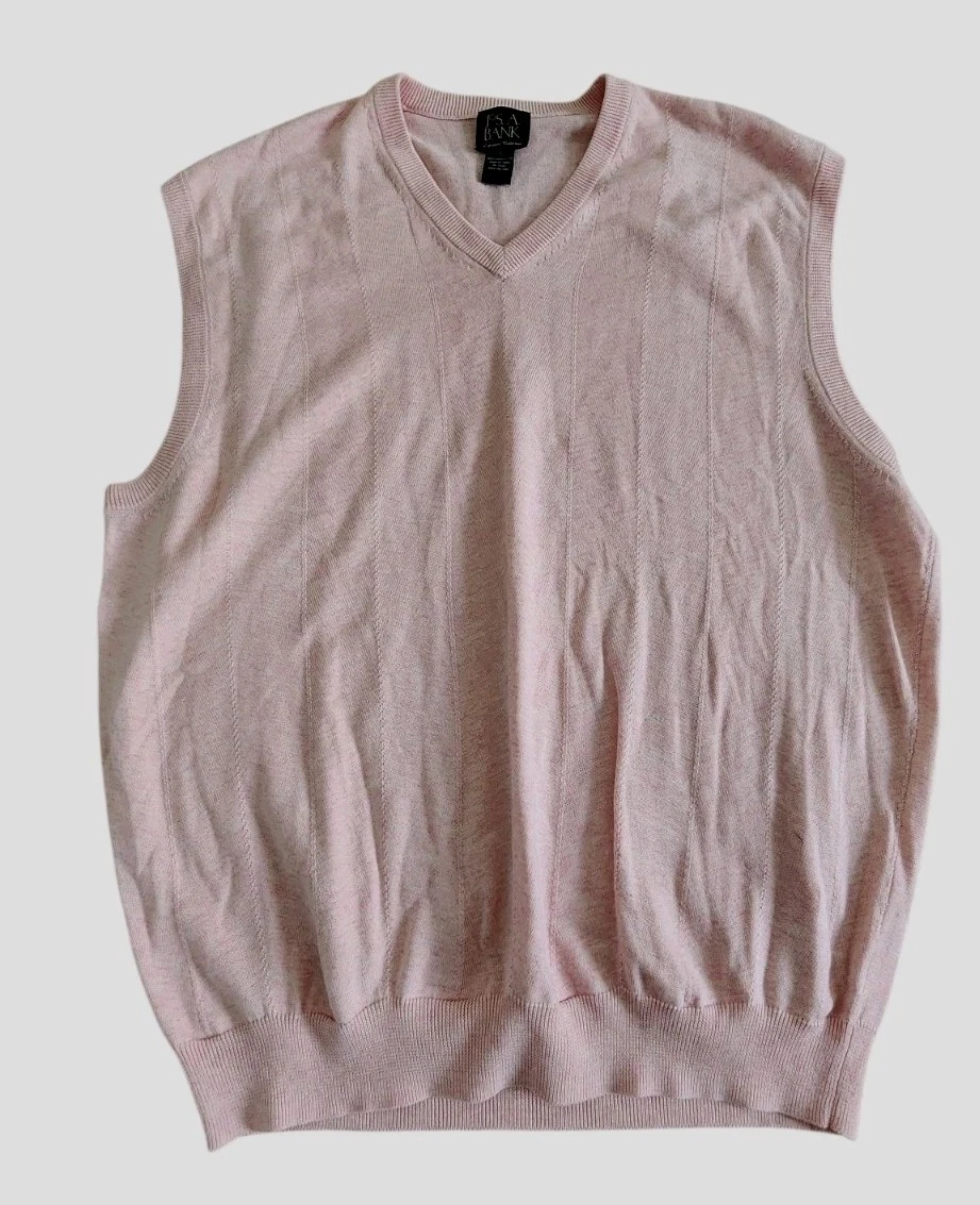Jos. A .Bank Sweater Vest Mens Sz XL Pink V-Neck 100% Pima Cotton