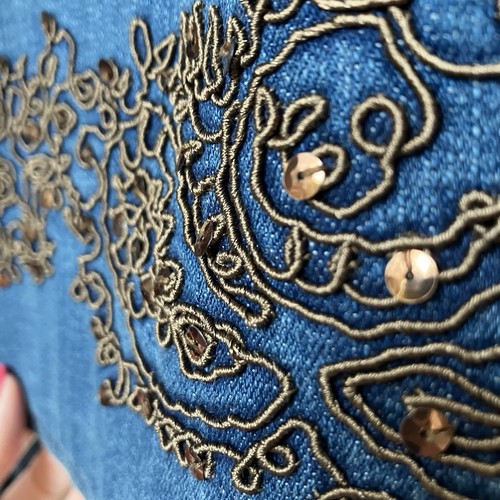 Coldwater Creek Women’s Jacket Blue Denim Sequins Large New Military Bronze $119 - Picture 13 of 13