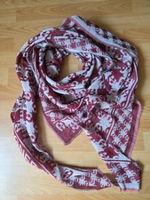 Aigner Tuch Schal Rot Beige ca. 160x160x220 cm Schurwolle Baumwolle