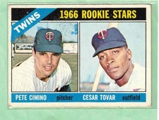 1966 Topps #583, Twins Rookie Stars, Pete Cimino & Cesar Tovar, VGEX