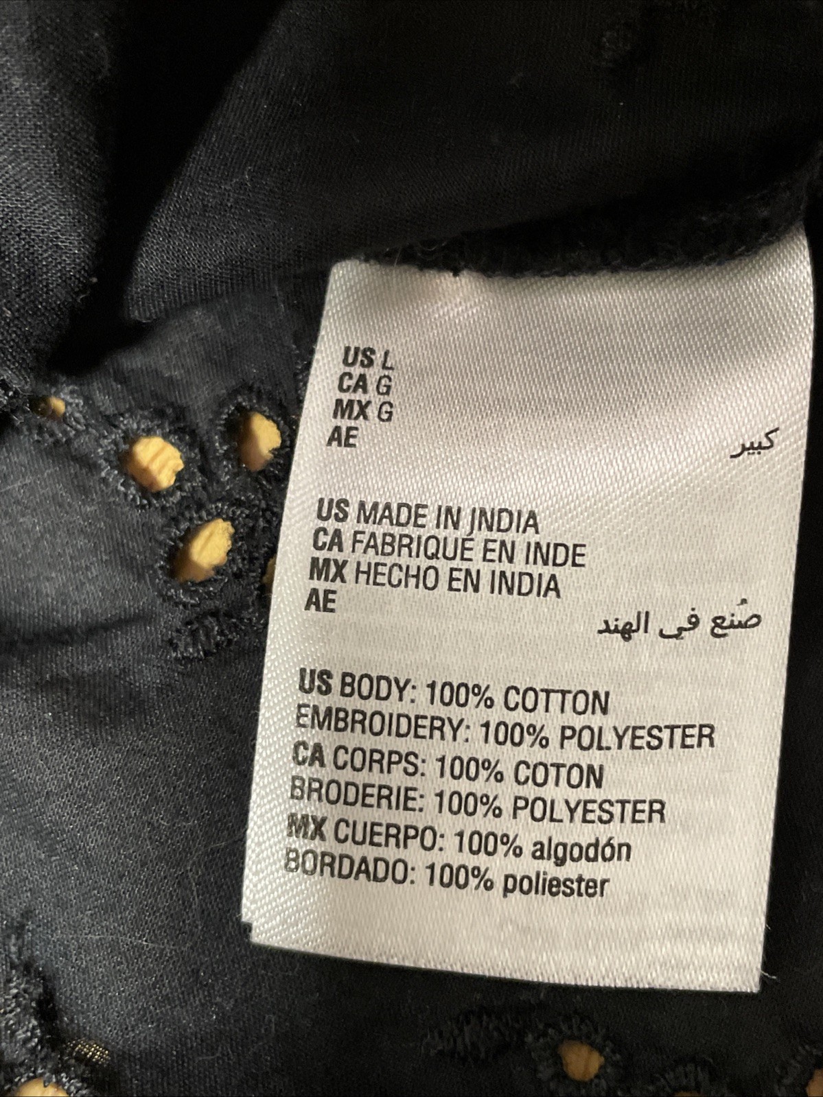 Style & Co - Women’s V-neck Long Sleeve Black Eyelet Top - Size Large /Boho