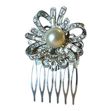 Silver Pearl Rhinestone Hair Comb Bridal Wedding Vintage Accessory Formal Clip