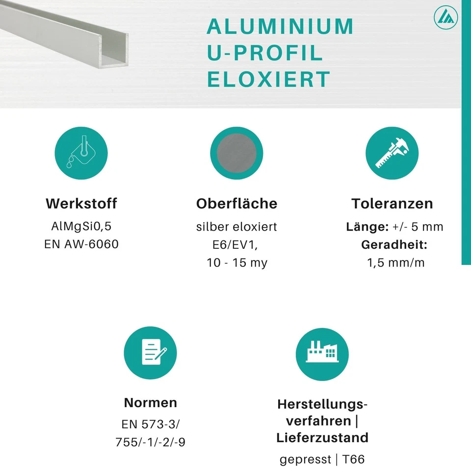 Alu U-Profil ELOXIERT Länge: 1-3 m Aluminium Aluprofil U Profil für Spanplatte - Bild 2 von 4