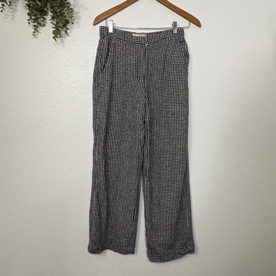 Abercrombie & Fitch Curve Love Wide Leg Gingham Linen Blend Pants