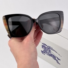 Burberry Women Sunglasses Black Vintage Check Grey Cat Eye BE4393 405587 NEW