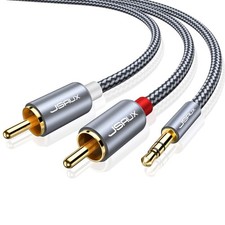 JSAUX RCA to 3.5mm Cable 6.6ft, 2RCA Male Aux Audio Adapter Grey