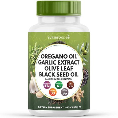 Superfood MD Oregano Oil Garlic Extract Olive Leaf Black Seed Oil Astragalus-...