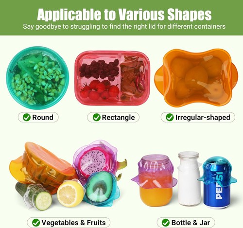 Silicone Stretch Lids for Food Storage in Fridge, Reusable Elastic Bowl Covers f - Picture 2 of 7