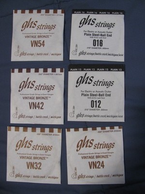 Lot of 6 GHS Acoustic Guitar Strings ~ Various Sizes