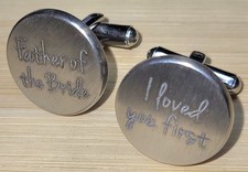 Father Of The Bride Brushed Silvertone Cufflinks 3/4" Wide Pre Owned