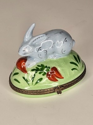 Limoges Hand Painted Trinket Box Rabbit Bunny Peint Main, Signed, Free Shipping!