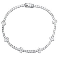 REAL VVS MOISSANITE Clover Tennis Chain Bracelet Mens Ladies 925 Sterling Silver