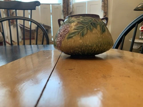 Roseville Brown Wisteria Pottery Vase W/ Handles