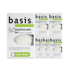 Basis Sensitive Skin Bar Soap Cleans and Soothes Pack of 6