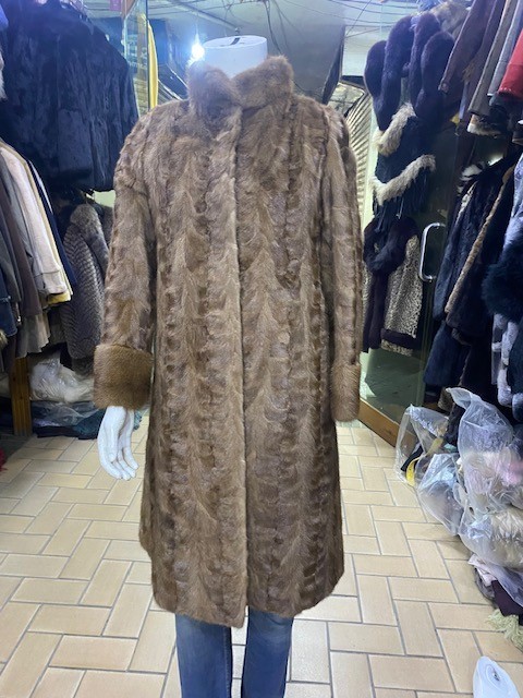 GLAMOROUS Real sheared Mink Fur  Swing coat with Fur  Collar long style Fur Coat