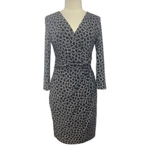Chaps Wrap Dress Women Medium Black White Long Sleeve