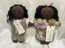 VINTAGE KENYAN MADE PRIMITIVE STYLE AFRO CENTRIC 11" PLUSH DOLLS