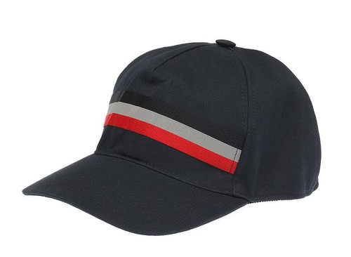 NEW MONCLER MEN'S NAVY BLUE COTTON WEB BASEBALL CAP HAT ONE SIZE RFID CODE