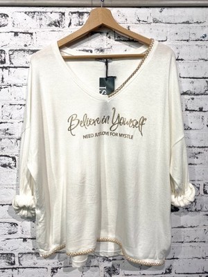 NEU DAMEN ITALY FEINSTRICK SOFT PULLOVER PULLI SCHRIFTZUG LUREX WEISS M/L/XL