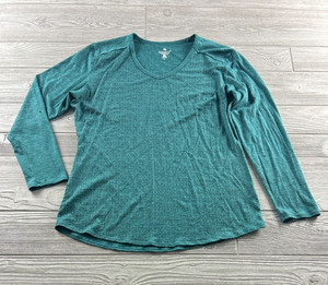 Segments Merino Wool Long Sleeve V Neck Top Size XL Green Leaf Print Base Layer