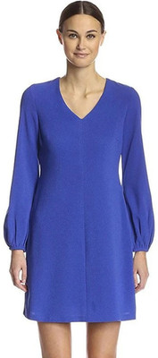 Taylor Dress Cobalt Blue 8 Long Sleeve Shift V-Neck Crepe NEW