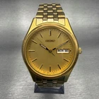 Seiko Watch Men 36mm Gold Dial Gold Tone Daydate Round 7N43-9048 VTG New Battery