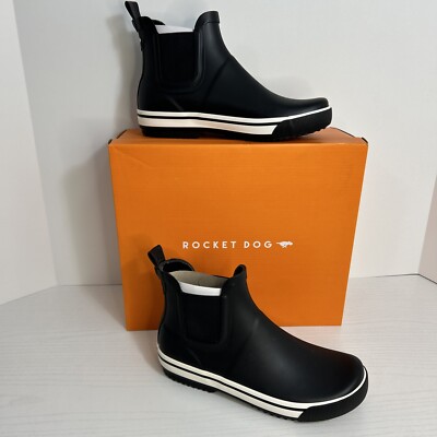 Rocket Dog Women's Rainbow Rubber Rain Boot Size M Black
