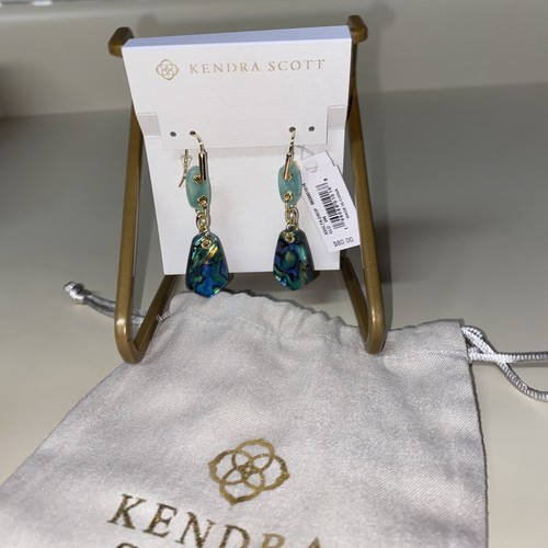 KENDRA SCOTT Ashlyn Abalone Drop Earrings - Teal Mix/14k Gold Plate NWT - Picture 1 of 2