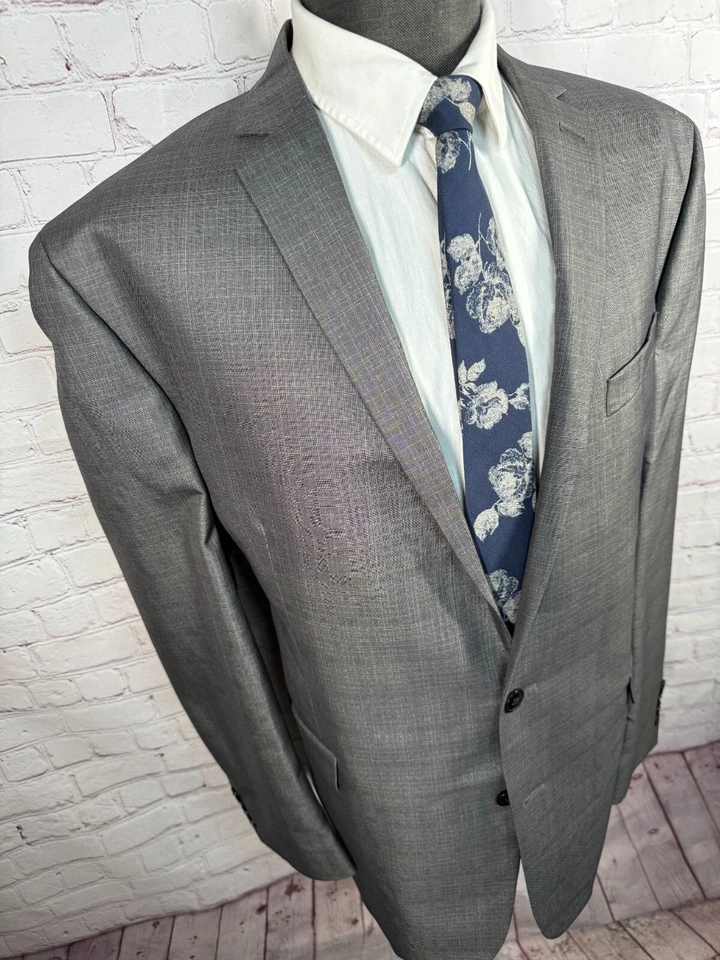 STRUCTURE Mens Gray BIG & TALL ATHLETIC FIT Check Sport Coat Blazer Jacket 48L - Image 3 of 4