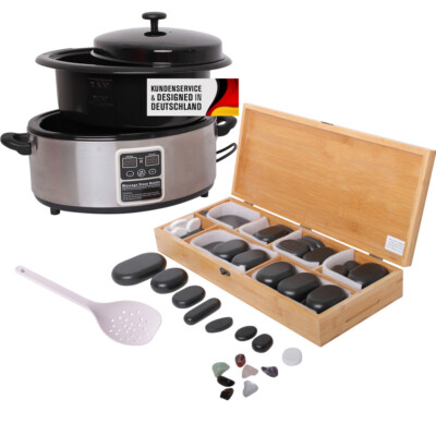 Hot Stone Massage Set Medium Erwärmer 5,5 Liter und 64 Wärmesteine Wärmegerät