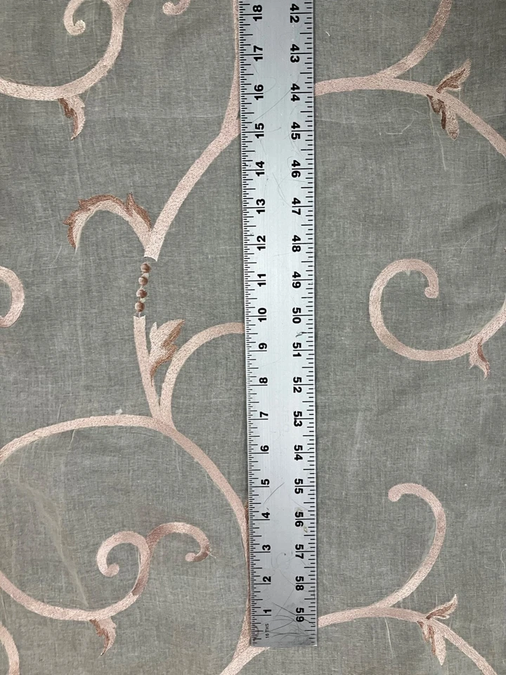 OFF WHITE SHEER FABRIC WITH FLORAL  EMBROIDERED PATTERN-REMNANT - Image 2 of 4