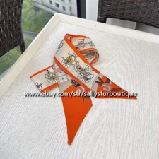 Sallys Mulberry Twill Silk Scarf Ribbon Carriage Print Hairband Necktie 85*5cm