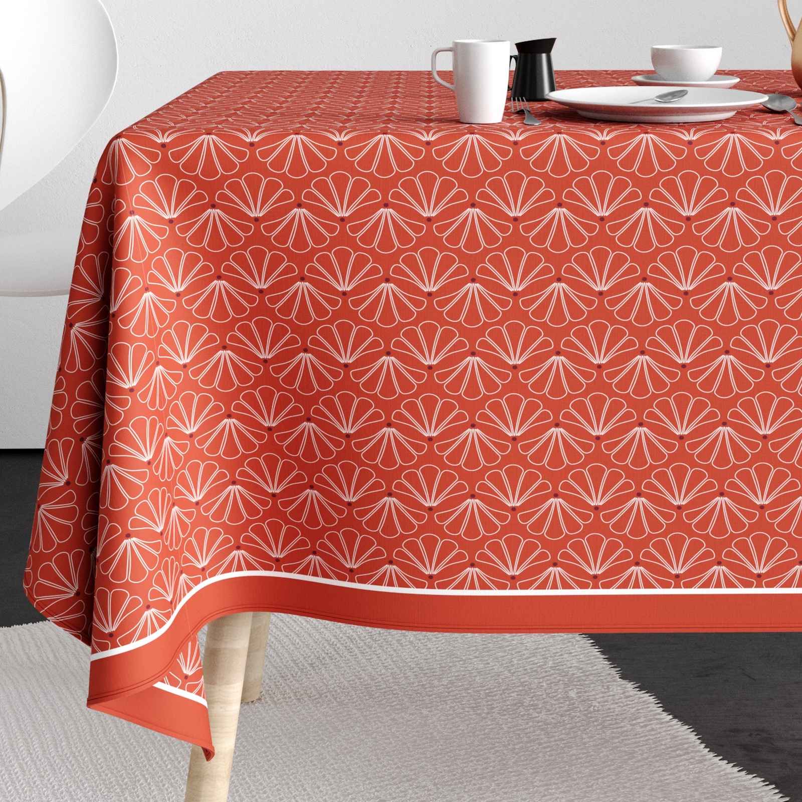 Nappe de table rectangulaire anti-tache en coton Lotus pour repas de famille