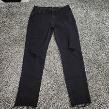 Judy Blue Slim Fit Jeans Women's 11/30 Raw Hem Frayed Dark Wash Black Destressed